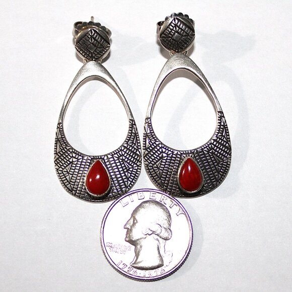 Vintage Elgin Tom Sterling Silver Red Stone Earrings 12 Grams - Picture 3 of 5